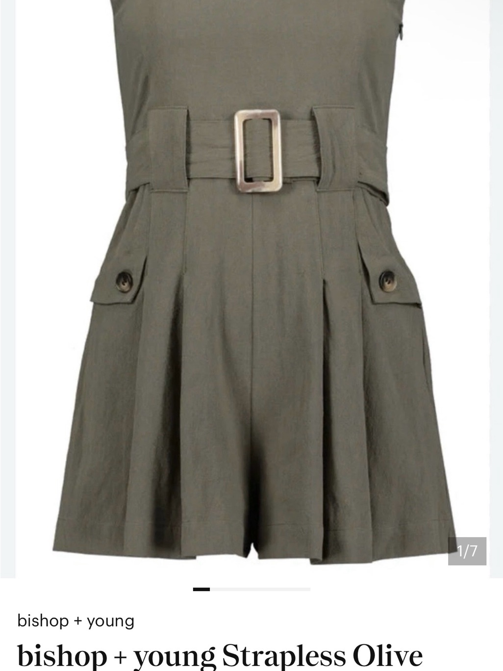 Bishop + Young Olive Strapless Belted Romper Shorts With Front Flap Pockets